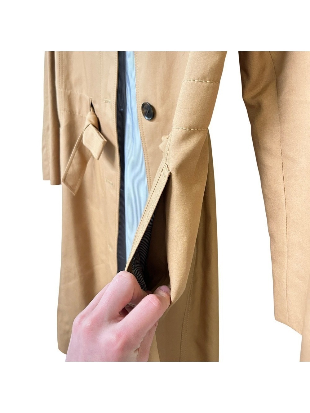 LOFT Women's Camel Tan Cotton Drawstring Waist Trench Coat Petite Size MP - Picture 5 of 9